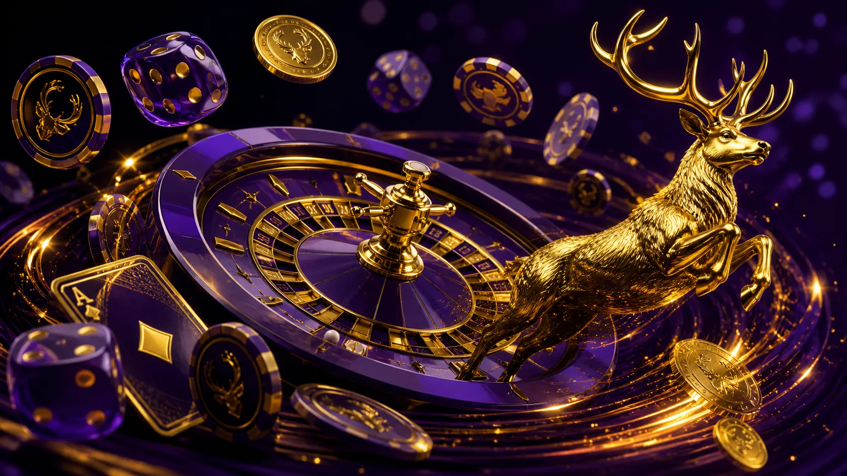 Cyberpunk-themed casino banner for Spinstag with vibrant glowing poker chips and neon lights.